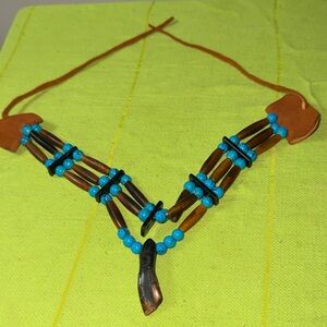 Turquoise and Brown Beaded Necklace